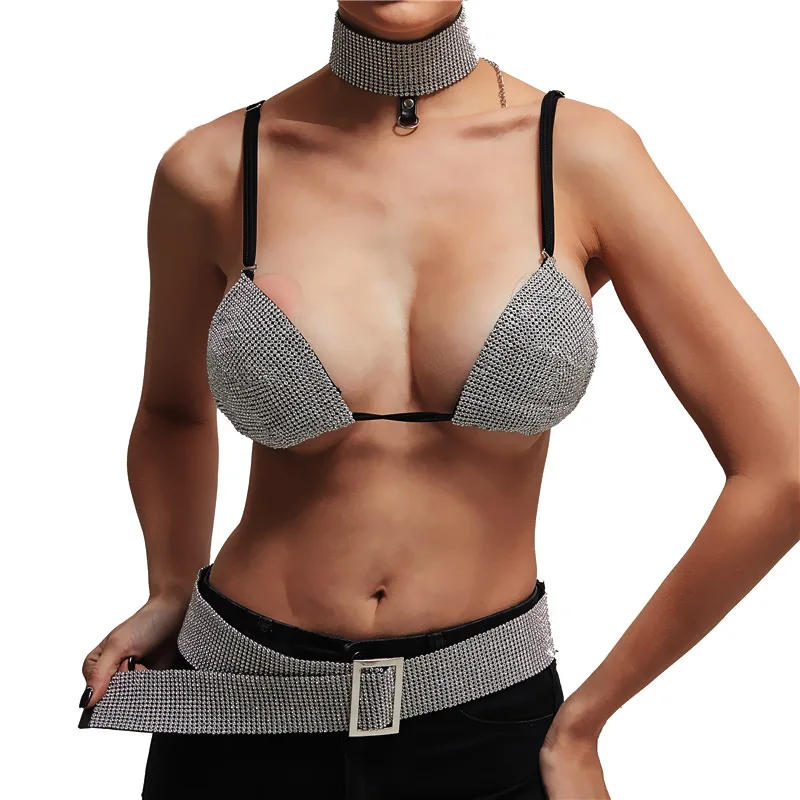 Женский бюстгальтер со стразами цепочки для живота ремни и колье чокер бикини