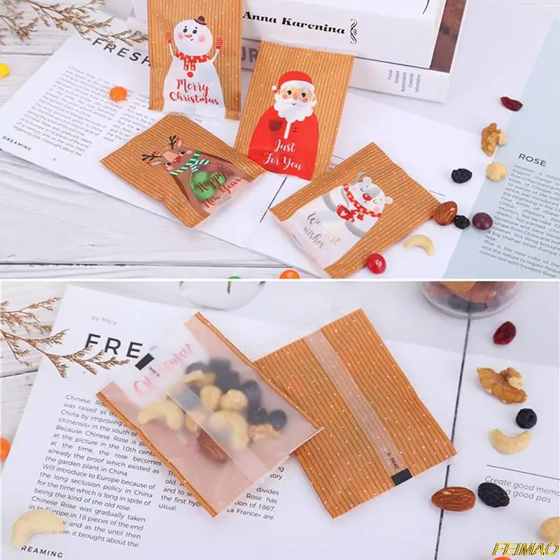 

100 шт., сумки для рождественских подарков, конфет, печенья, нуги, упаковочные пакеты для дома, новогодние и рождественские подарки, Декор