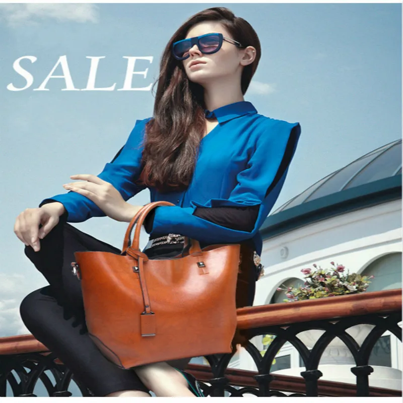 

2021 New Bucket Large Capacity Oil Leather Handbags Trendy One-shoulder Portable Fashion Ladies Big Bag