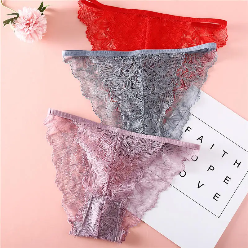 Ультратонкие кружевные трусики женские сексуальные с цветочным рисунком нижнее