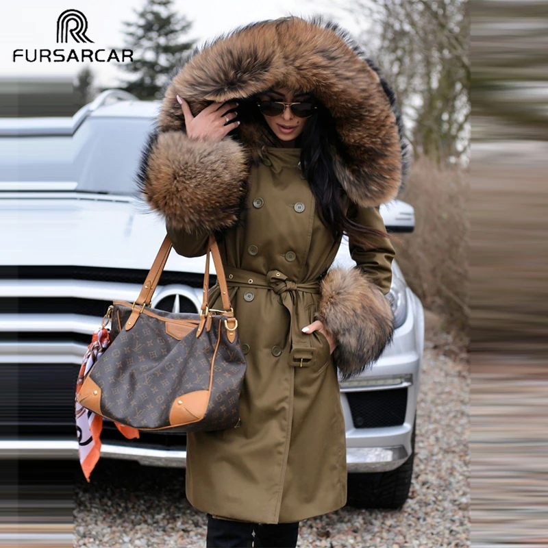 Модная женская парка FURSARCAR из натурального меха роскошное зимнее пальто длиной 80