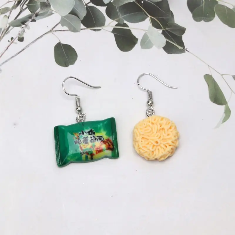 

New Funny Instant Noodle Chili Simulation Food Drop Earrings for Women Fashion Jewelry Diy Food instant noodle earrings