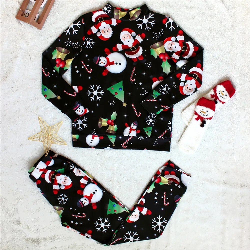 

New Arrival Autumn Women Sets Christmas Printed Round Neck Fashion Casual Suit Sexy Top Pants Two Piece Set Women's Clothing