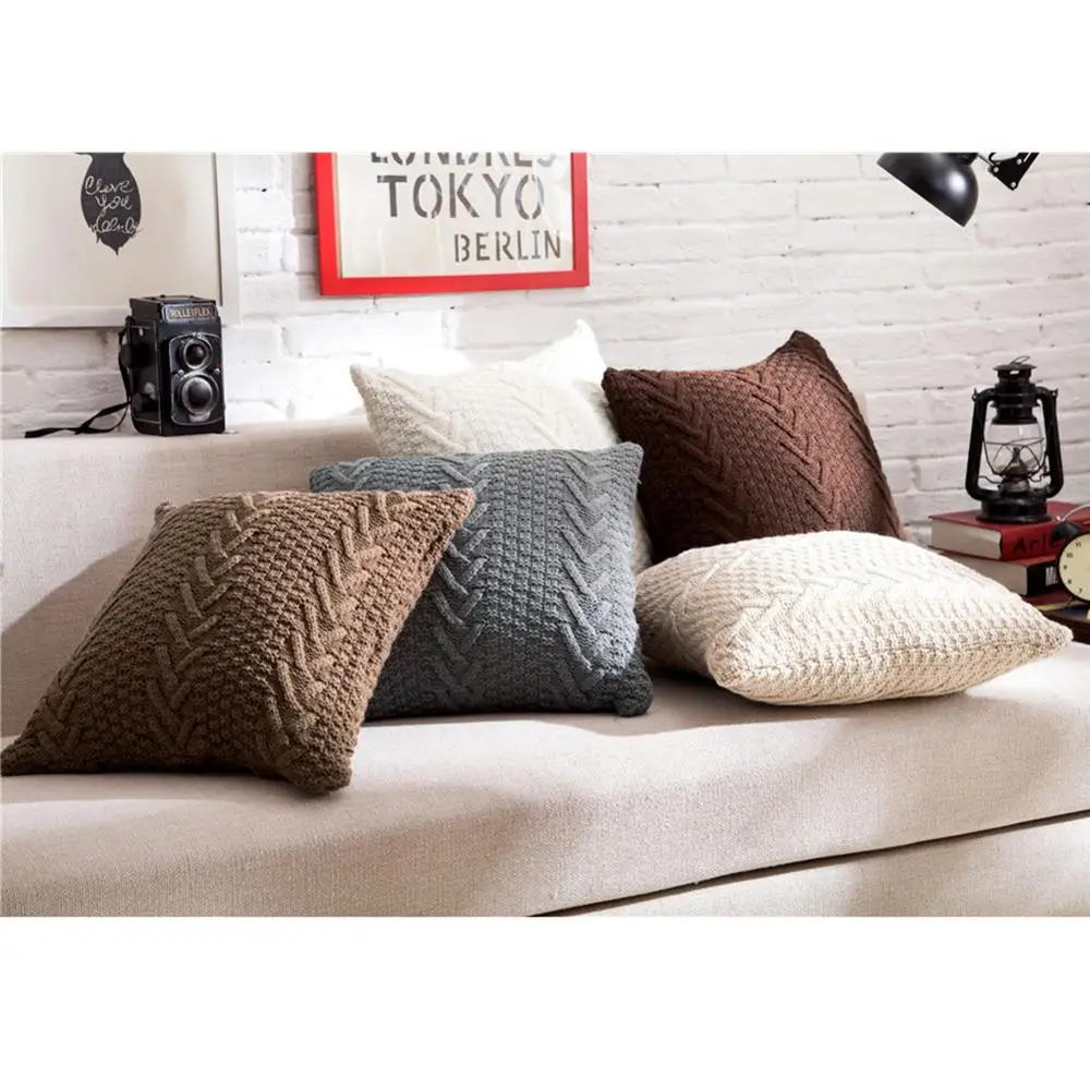 Наволочка шерстяная вязаная однотонная плюшевая квадратная наволочка для