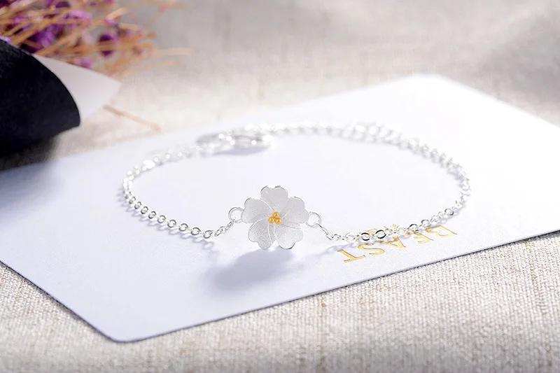 Bracelet Ювелирные наборы ожерелье серьги браслеты для женщин 925 серебро цветок подвеска цепь вечерние помолвки Bijoux - Окраска металла: Bracelet