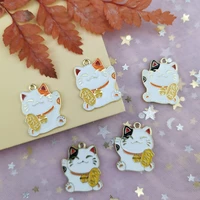 10pcs cute cartoon enamel lucky cat charms metal animals charms pendants fit bracelets keychain floating diy jewelry accessories