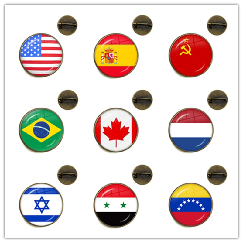 Soviet Union,Brazil,Canada,Netherlands,Israel,Syria,Venezuela,United States,Spain National Flag Brooch Collar Pins Jewelry Gift