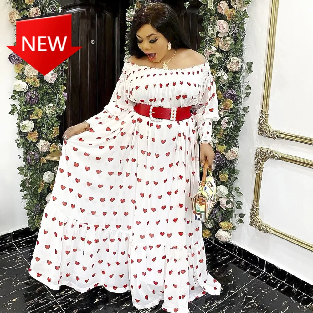

Elegant Wedding Party Prom Gowns Off Shoulder Long Dress Print Chiffon Robe Femme Africaine Plus Size Dresses For Women 2021