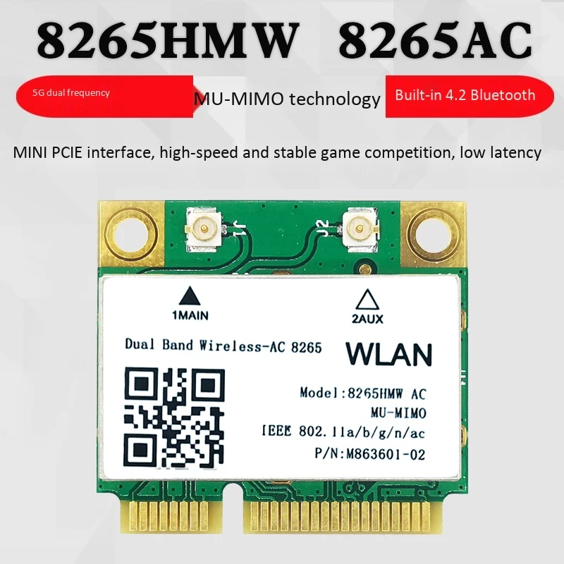 

8265 AC WiFi Card Support MU-MiMO 1200M 2.4/5G Mini PCIE Bluetooth 4.2 for Win7 Win 8 Win 10 Linux