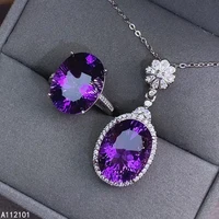 kjjeaxcmy fine jewelry 925 sterling silver inlaid natural amethyst girl fashion necklace pendant ring set support test with box