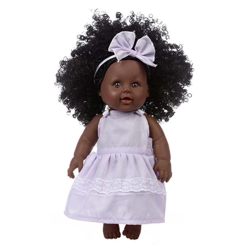

P15C 30 см искусственные африканские куклы, мягкие виниловые куклы с черной кожей для новорожденных с одеждой, повязкой на голову, детская игру...