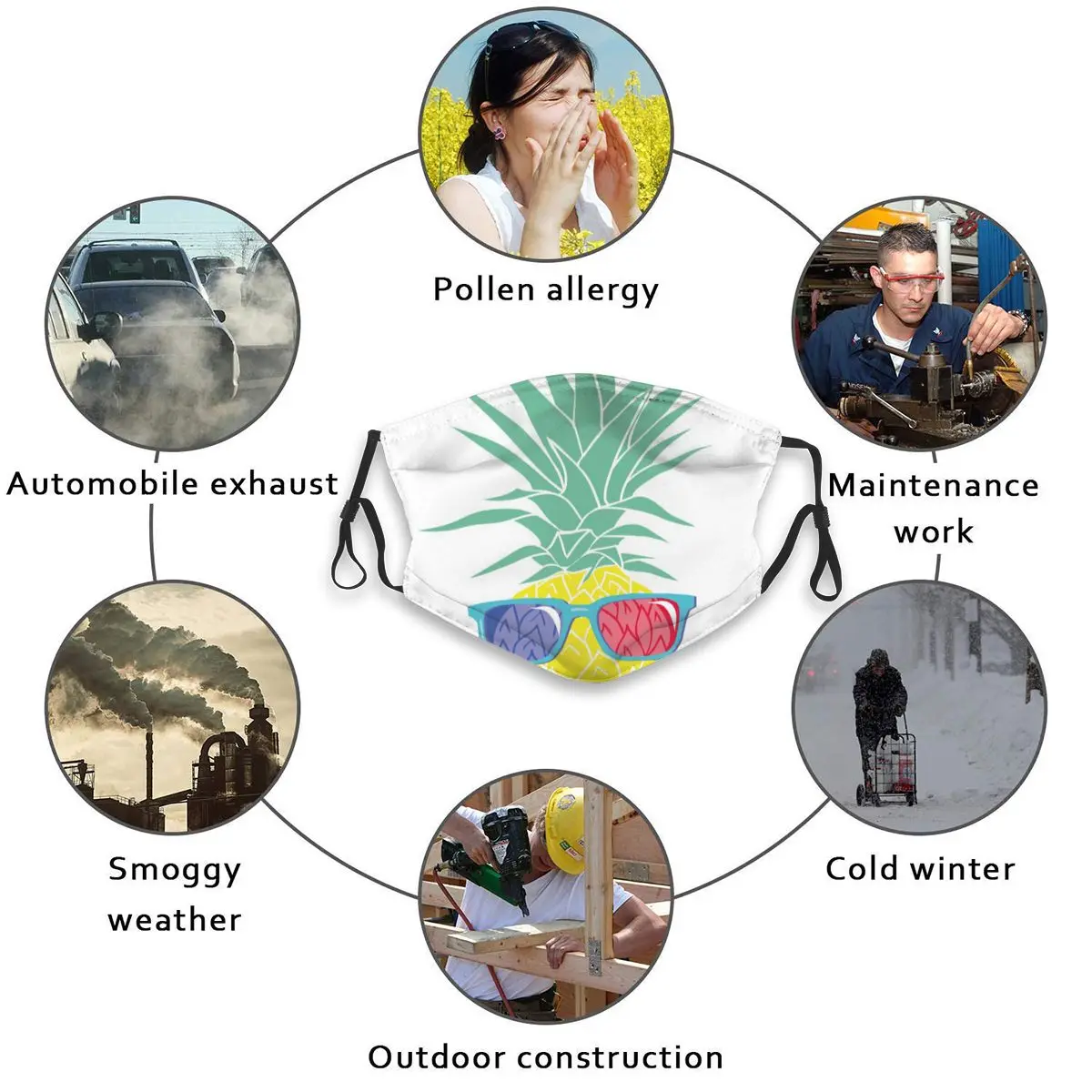 

Washable Face Breathing Mask Reusable Anti Dust Mouth Mask Pineapple With Cool Glasses Mask For Adults