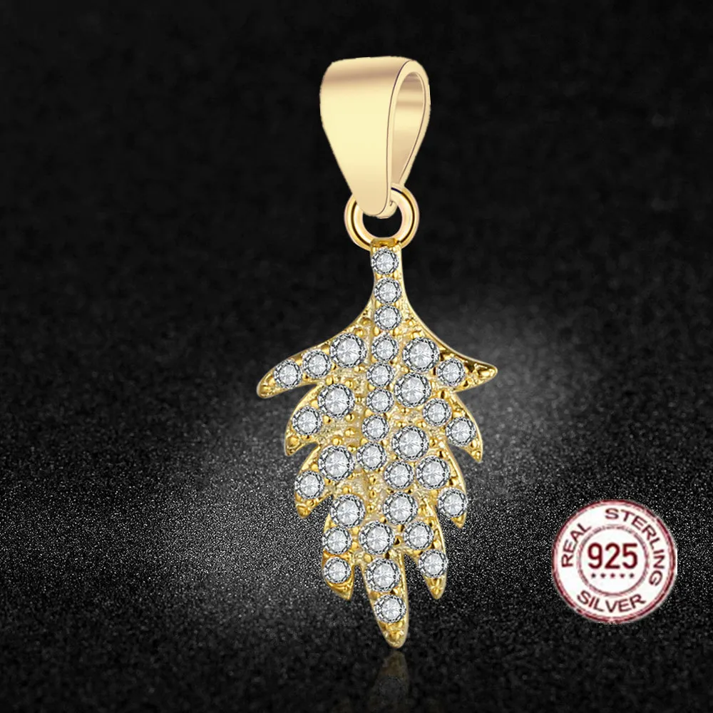 

HMSFELY 925 Sterling Silver Gold Feather Pendant DIY Bracelet Accessories Dangles For Girl's Gift Charms Necklace Jewelry Making