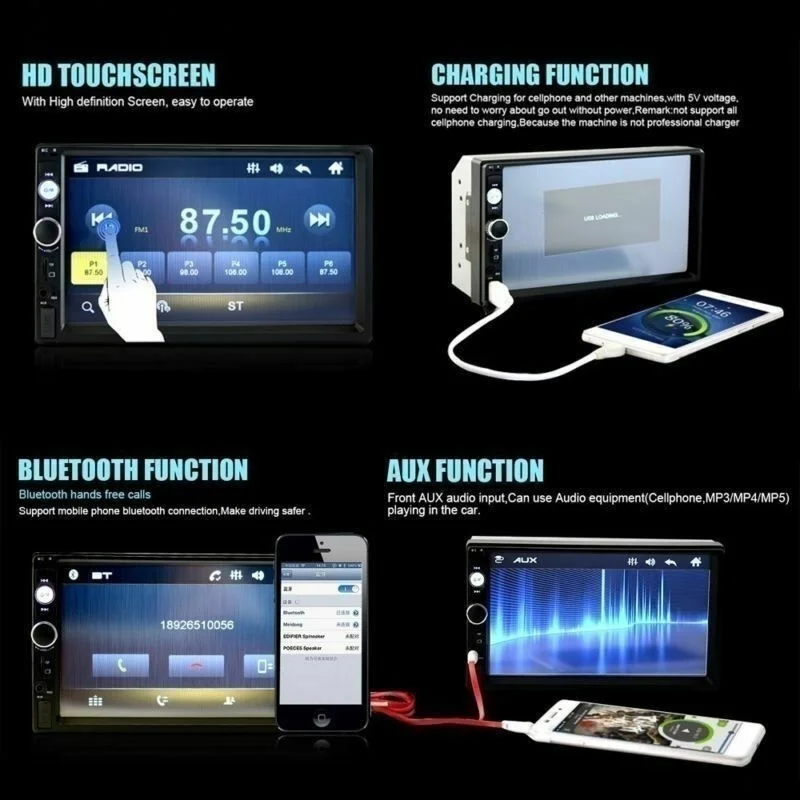 Автомагнитола 2 Din Mp5 плеер Bluetooth Mirrorlink для Iphone/Android Сенсорный экран Авторадио