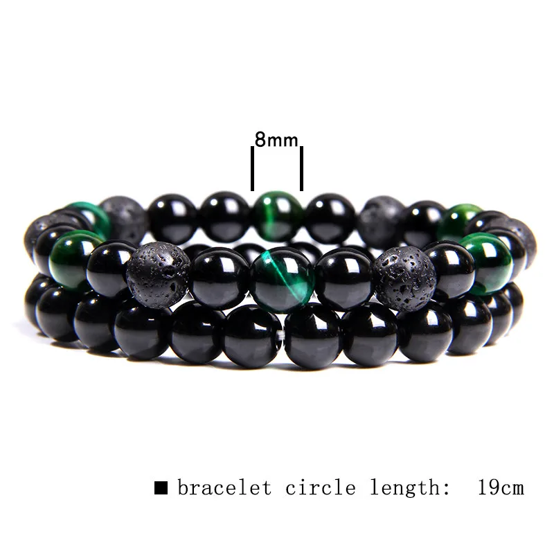 Браслет мужской из натурального зеленого тигрового глаза с бусинами лавового