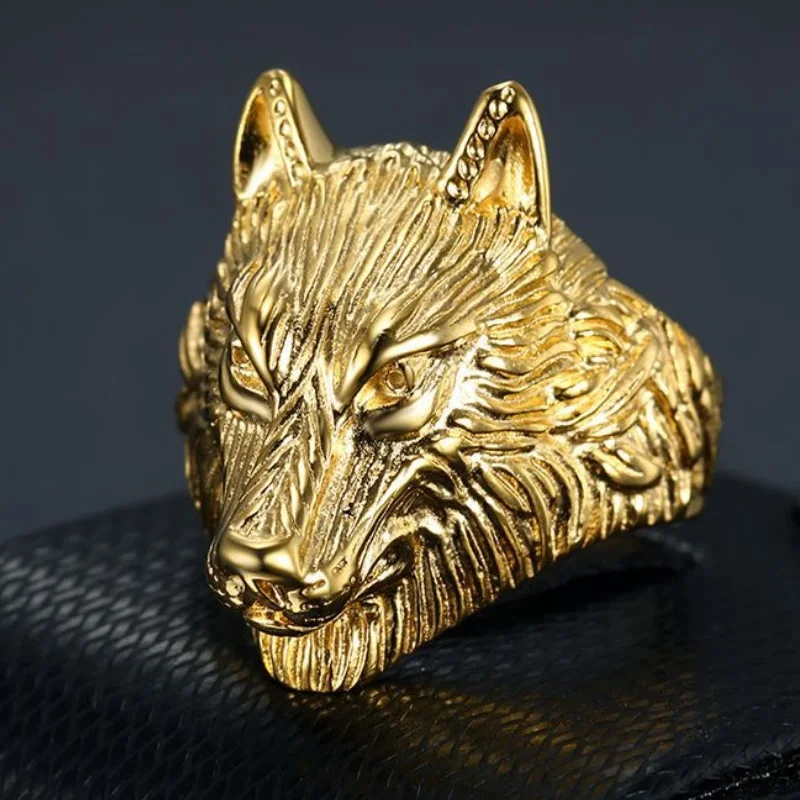 

Stainless Steel - Gold Wolf Head ring