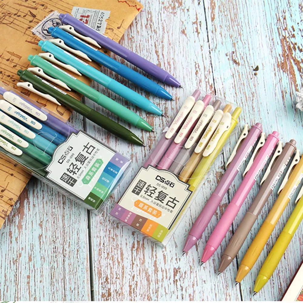 

10Pcs/lot Retro10 Color Retractable Color Gel Pens Set Quick Dry 0.5mm Soft Rubber Grip Bullet Tip Retro Pens Cute Stationary