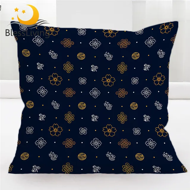 Blessliving Asian Cushion Cover Culture Symbol Pillow Case Chinese Knot Decorative Throw Pillow Cover Cherry Blossoms Home Decor 1