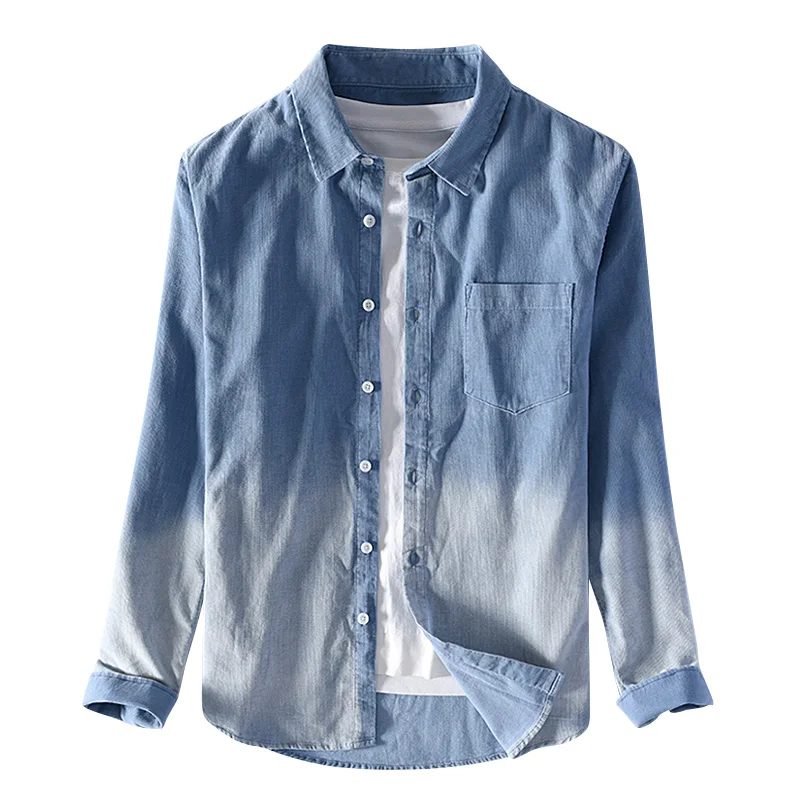 Рубашка мужская Вельветовая однотонная 100% хлопок Повседневная Удобная | Мужская