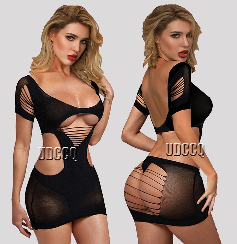 Горячее сексуальное ажурное нижнее белье Прозрачное платье-комбинация