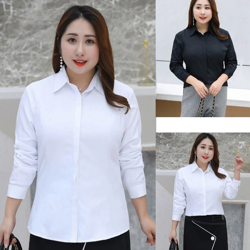 

Tunic Lapel Long Sleeve Shirts Loose Button Up Women's Shirt White Black Fashion Shirt Office Blouse Clothes for Women Shirts