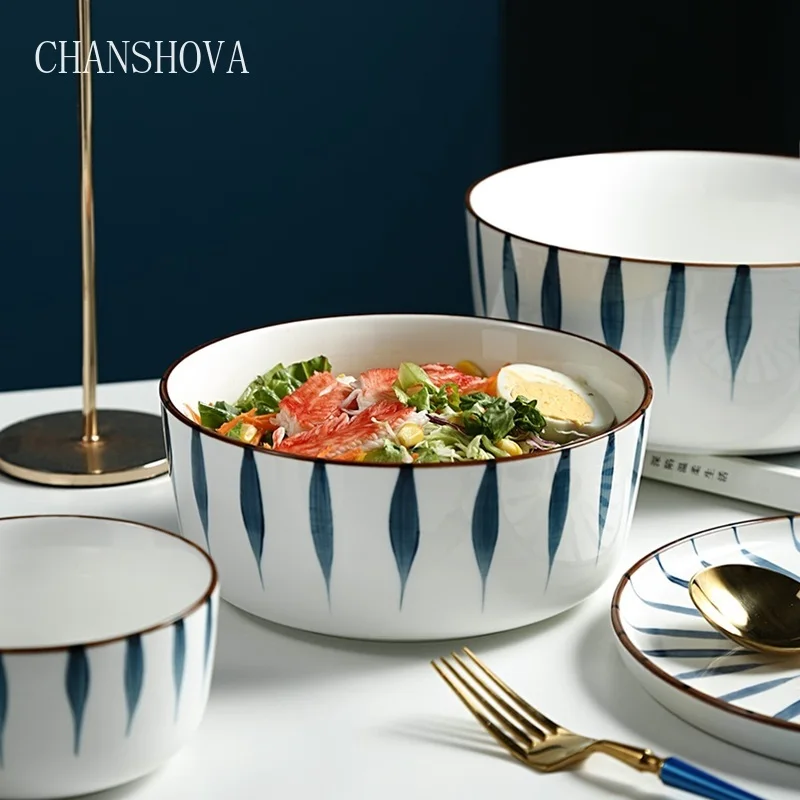 

CHANSHOVA Traditional Chinese Under Glazed Ceramic Bowl Porcelain Bowls for Fruit Salad Rice Tableware Kitchen Utensils H209