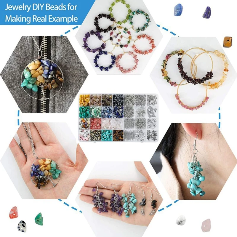 

Natural Irregular Gemstones Beads Kit with Jump Rings Ear Hooks Lobster Clasps AXYD