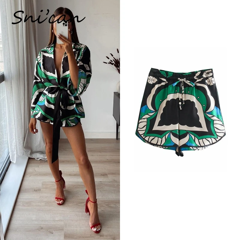 Za зеленые повседневные шорты летние модные с затягивающими шнурками штаны