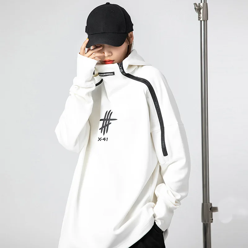 

Zipper Hip Hop Hoodies Streetwear Men Sweatshirt Letter Print Casual Hooded Pullover Autumn Male Oversized Couple Hoody Techwear