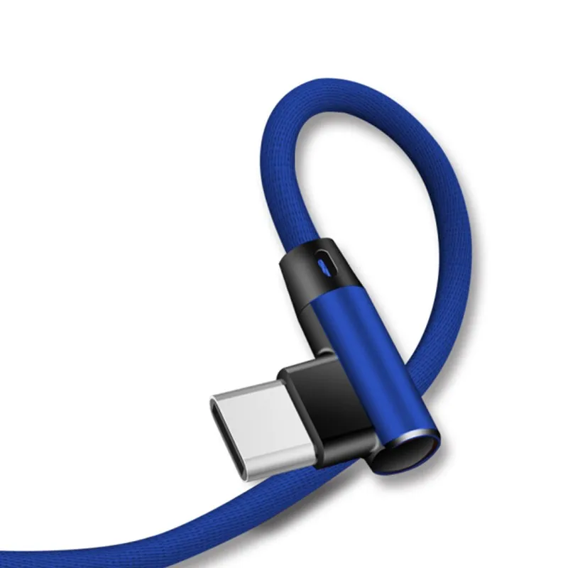 Плетеный 90 градусов под прямым углом type C/IOS/Micro USB кабель для быстрой синхронизации данных для iPhone Samsung Galaxy Note 10 Plus J5 J7