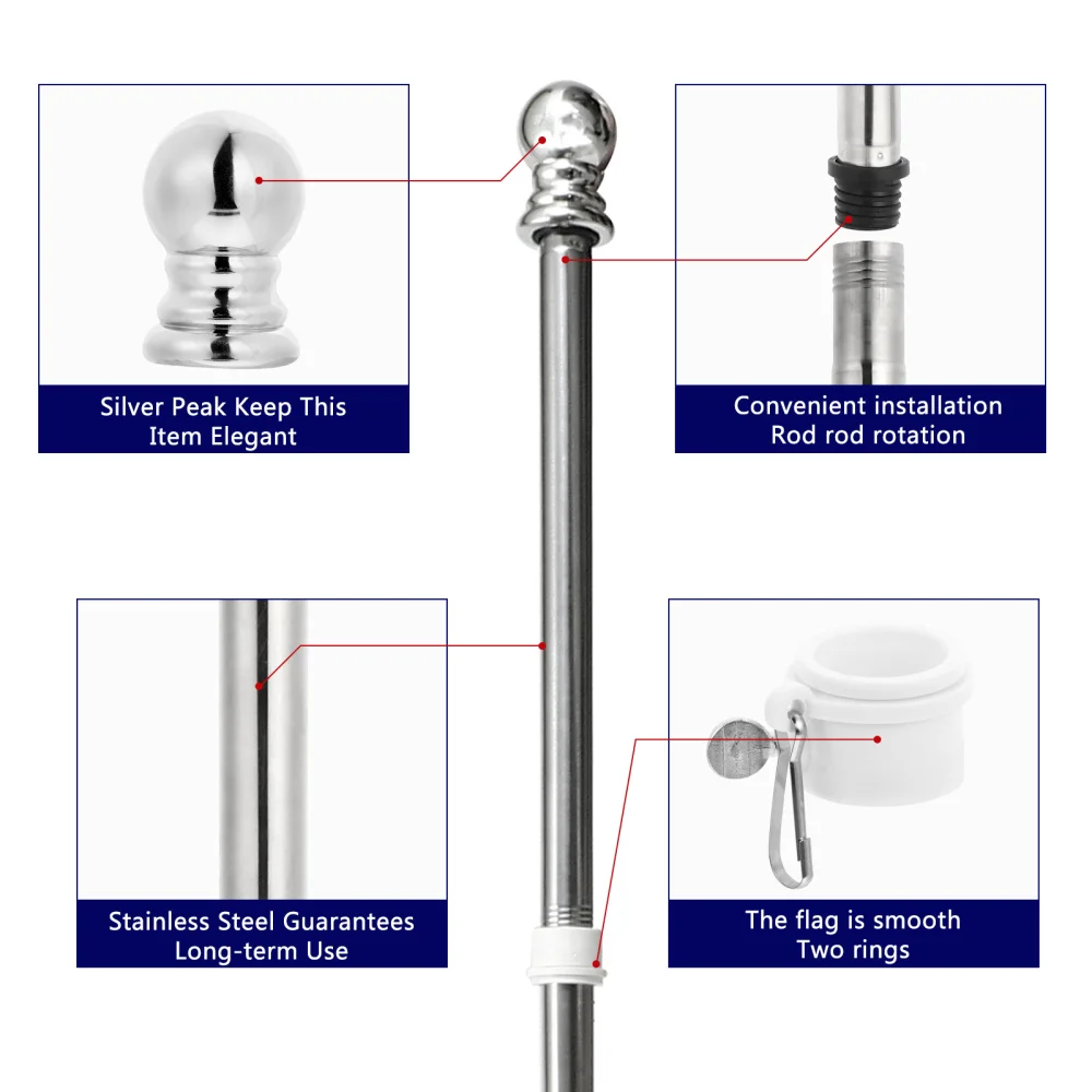 

6pcs 1.8m Flag Pole Set Stainless Steel Flagpole with Bracket and Buckles