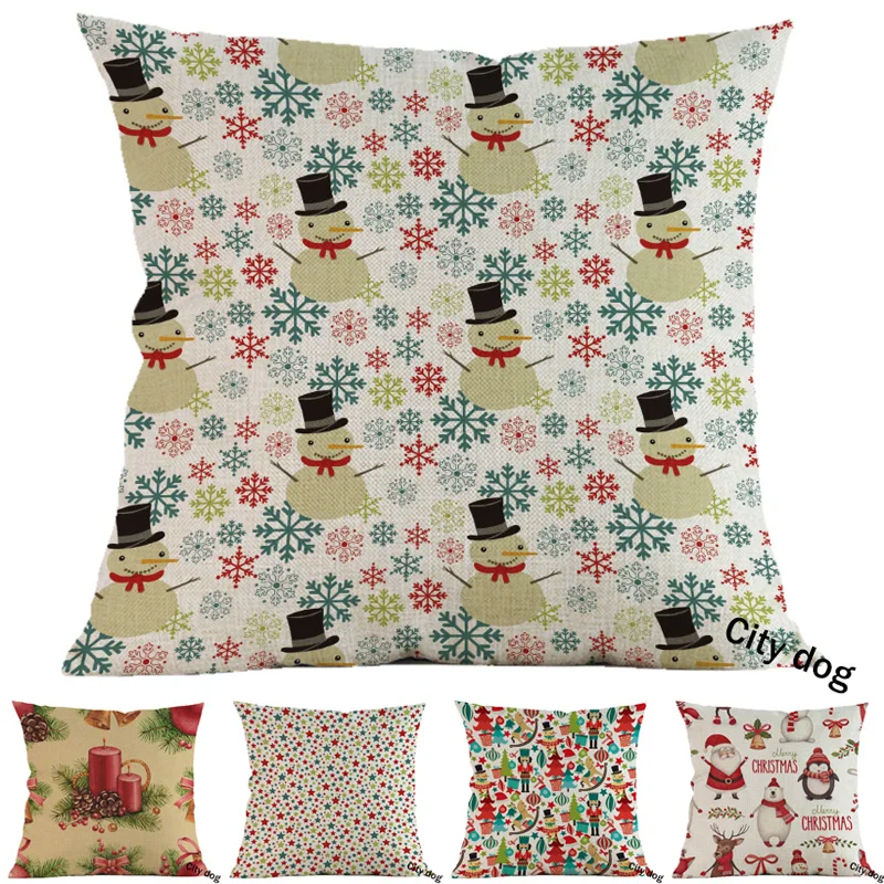 Рождественская декоративная наволочка с рисунком Рождества снеговика снежинки