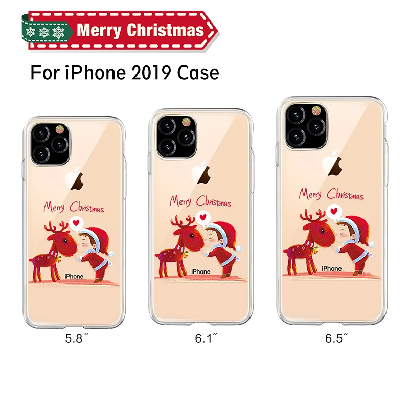 Transparent TPU Phone Case For iPhone 11 Pro Max Christmas New Year Gift Silicone Cover for Cartoon Pattern Capa |
