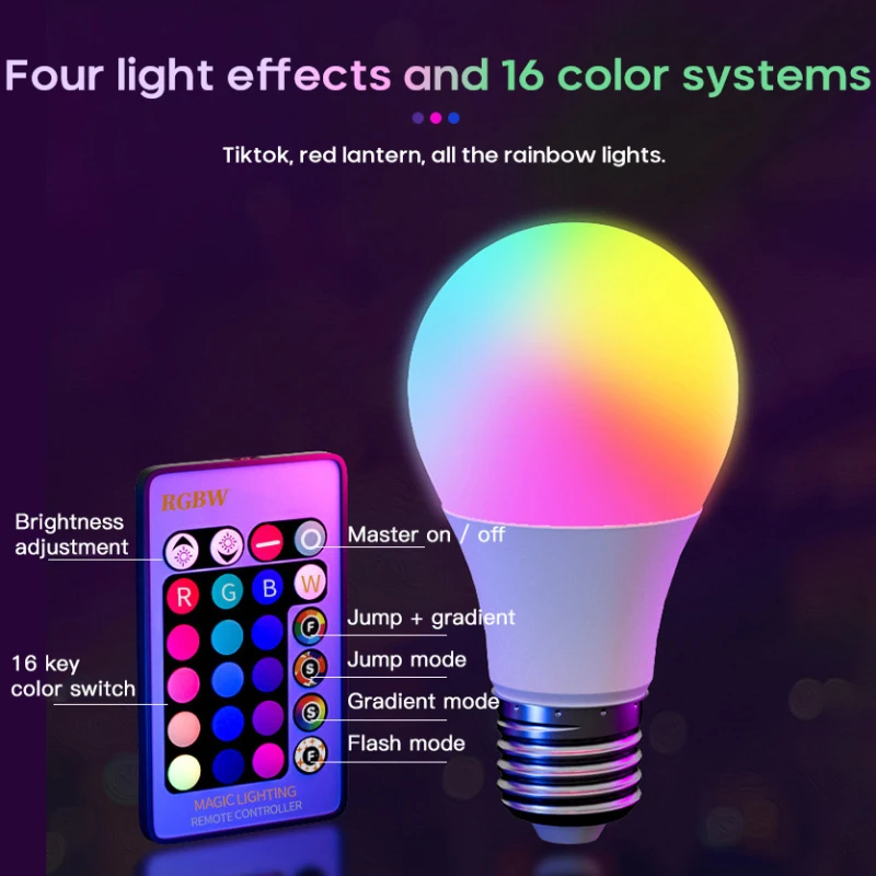 

E27 Smart Bulb Lighting Intelligent Led Light Bulb Colorful Changing Remote Control WiFi RGB Lamp Decoration AC85-265 4W/10W/15W