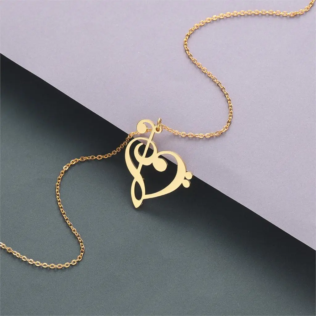 

Kinitial Stainless Steel Music G Clef Bass Clef Heart Necklace Music Note Treble Clef Charm Pendants Necklaces Chain Jewelry
