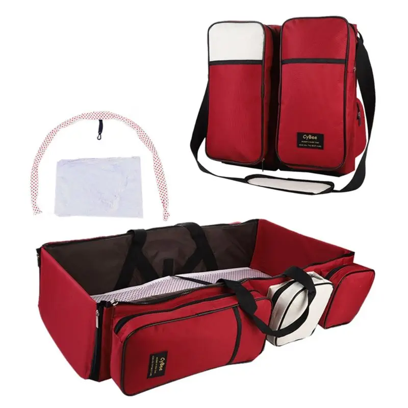 

3 in 1 Large Capacity Diaper Bag Tote for Mom Dad Travel Baby Care Shoulder Bags Portable Folding Baby Bed