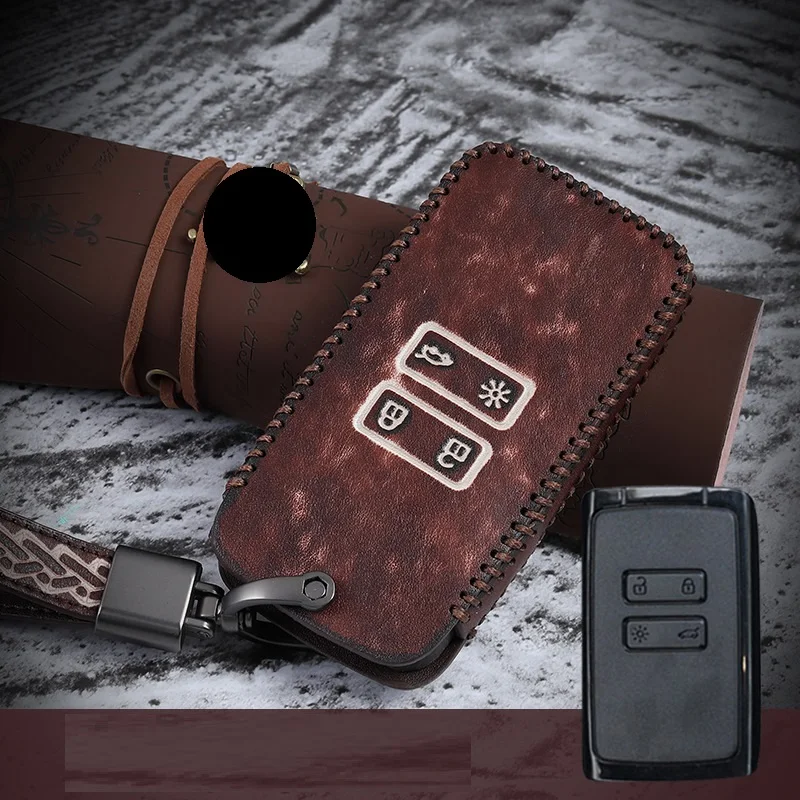 Чехол для автомобильного ключа в стиле ретро из натуральной кожи Renault Captur Espace Clio