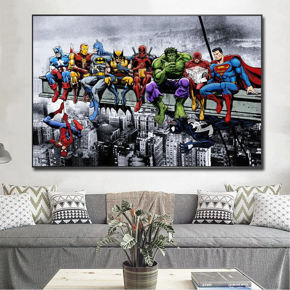

Hulk Spider-Man Superheroes Meeting Funny Art Posters And Prints Marvel Comic Cartoon Wall Art Pictures On Canvas Painting Decor