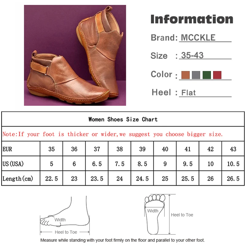 

Women Retro Flat Ankle Boots Female Soft Bottom Non Slip hook Shoes Ladies Solid Women's Boots Hook & Loop Woman Footwear