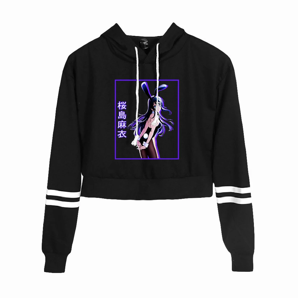 

Anime Bunny Girl Seishun Buta Yaro Navel Hoodies Women Sweatshirt Harajuku Pullover Crop Top Causal Girls Sweatshirt