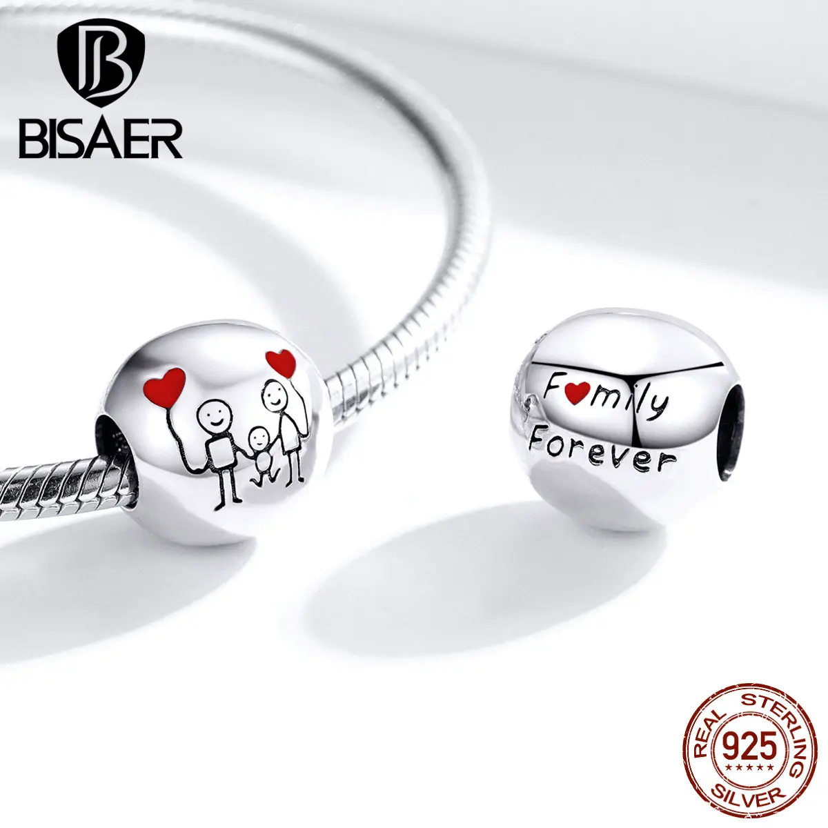 Семейные бусы BISAER,, 925 пробы, серебряные, милые, семейные, фото, бусины, Подвески, подходят для браслетов, сделай сам, ювелирные изделия ECC1339