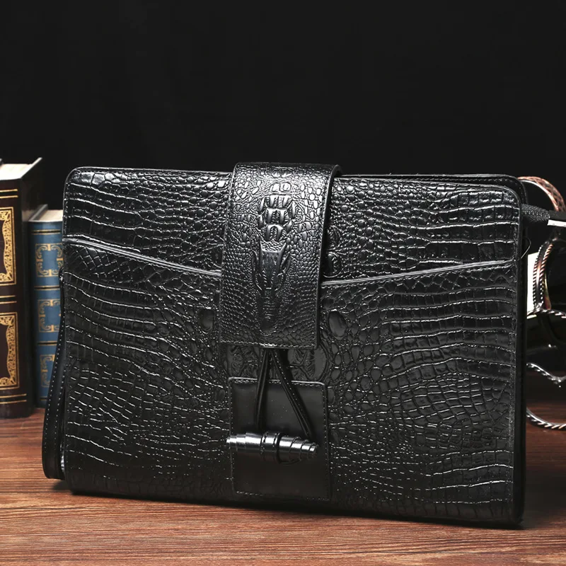

Luxury Handbags Crocodile Pattern Cluth Bag for Men Envelope Purse Business Shoulder Crossbody Bags Men's Hand Clutch Purse