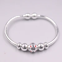 real s999 fine silver 999 bangle engaved sunshine letter transfer beads bracelet woman gift