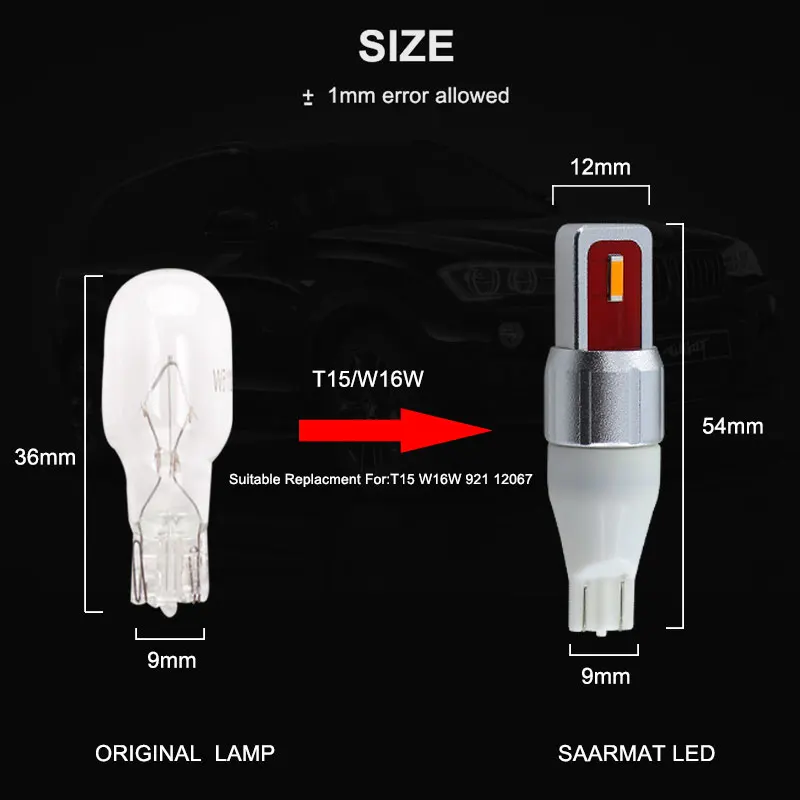 Комплект из 2 предметов T15 W16W WY16W 15 SMD 2835 Светодиодный CANBUS без ошибок автомобиля