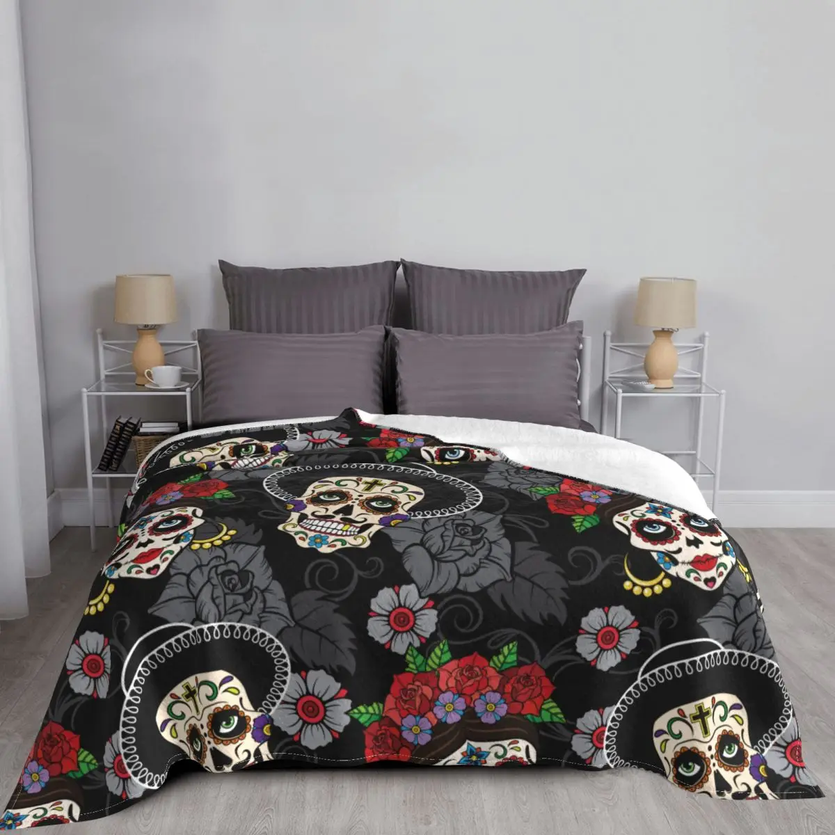 Одеяла на Хэллоуин День мертвых фланелевые покрывала с изображением сахарного