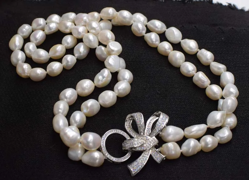 

wholesale nature NEW 2rows freshwater pearl white irregular baroque 10-11mm necklace 22-24inch