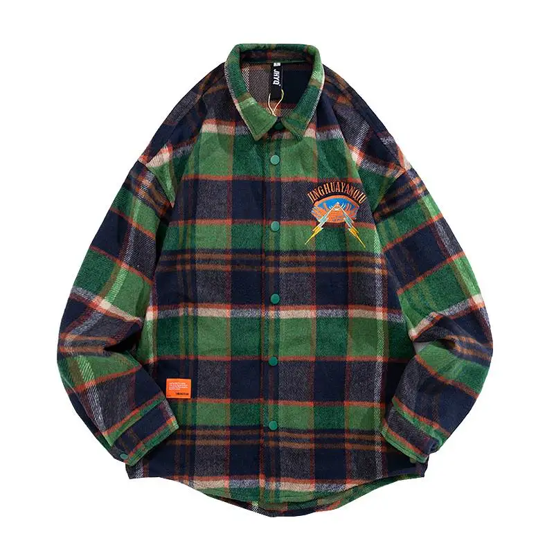 

Парная клетчатая рубашка, простая ретро-куртка в клетку для мужчин, модная Женская осенне-зимняя дикая клетчатая куртка, свободная Толстая ...