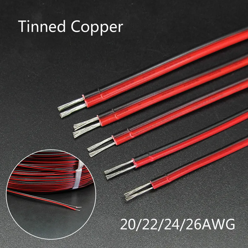 

5 Meters Red Black Wire 18AWG 20AWG 22AWG 24AWG 26AWG Electrical Wire Tinned Copper Insulated PVC Extension LED Strip Cable