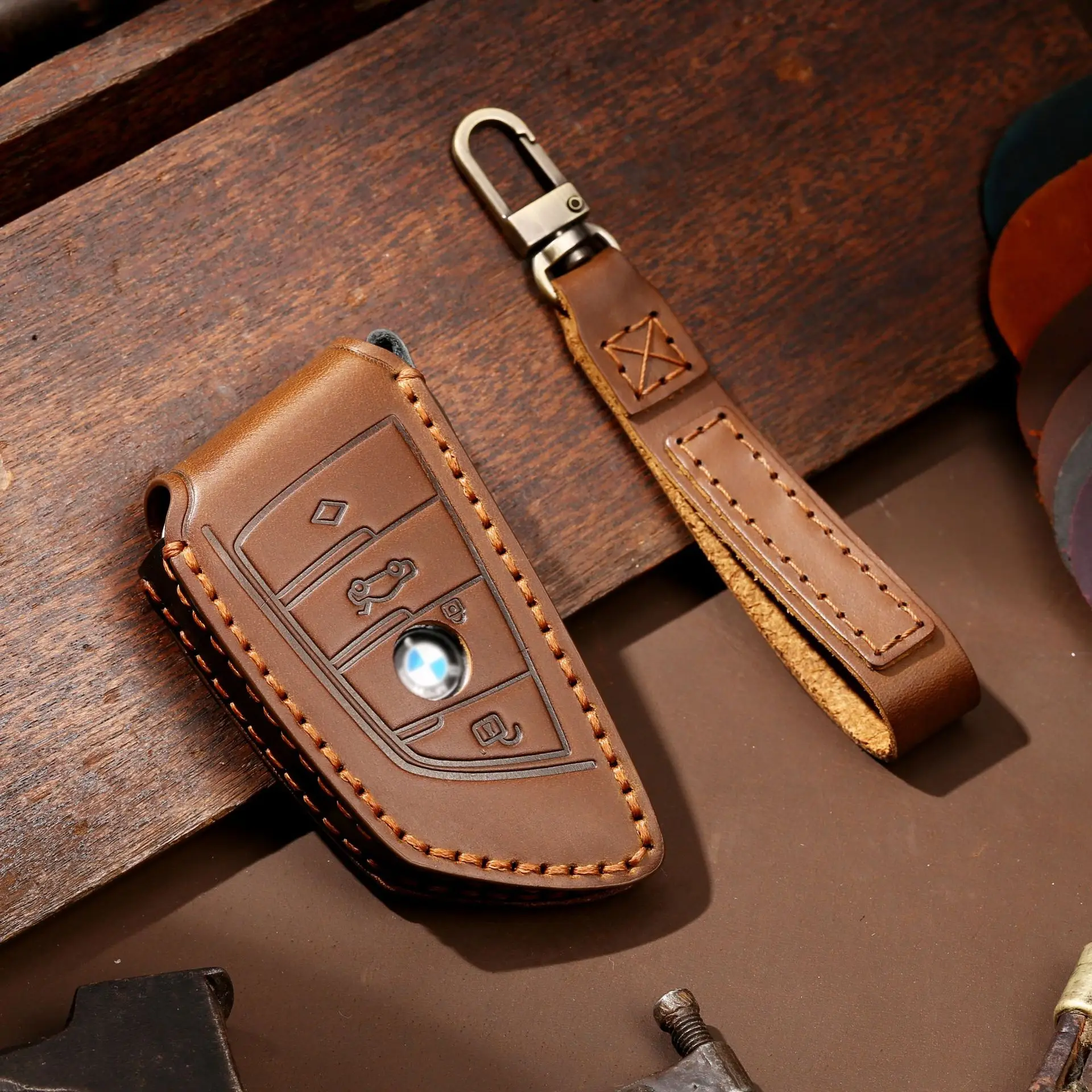 

New Genuine Leather Case Cover for BMW I3 I8 530Li X1 X7 X3 X5 Car Accessories Key Holder Bag Classy Keychain Fob Top Layer Cow