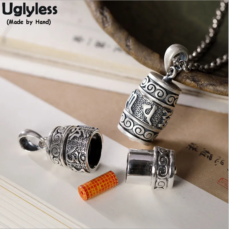 

Uglyless Real 990 Thai Silver Unisex Opening Box Pendants for Men Women Buddhistic Six-word Mantra Necklaces NO Chains P1119